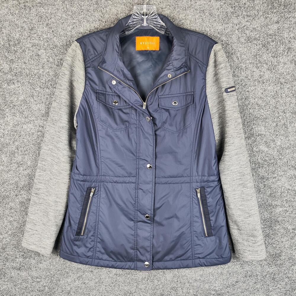 KYJ Golf Jacket Womens Medium Blue Mixed Media Knit Sleeve Zip Pockets Sport